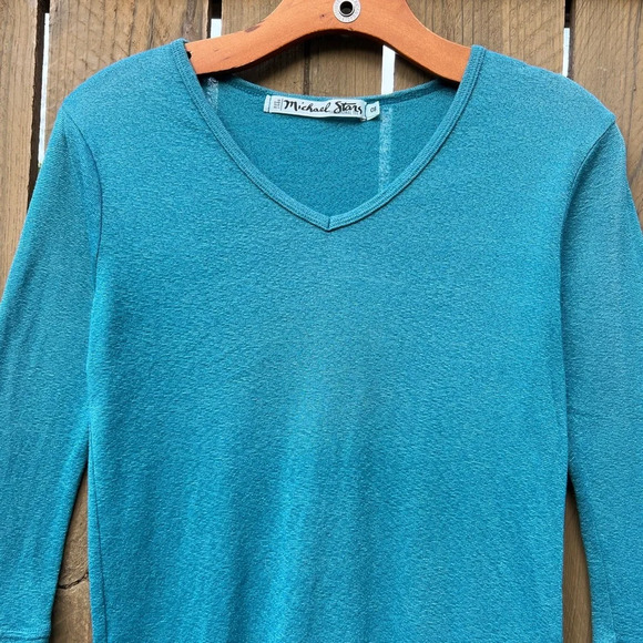 Michael Stars Heathered Teal Cotton Blend 3/4 Sleeve Tee One Size - Picture 2 of 6